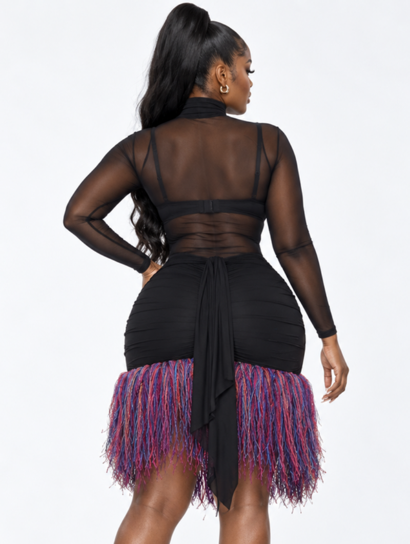 Midnight Fringe Mini Dress