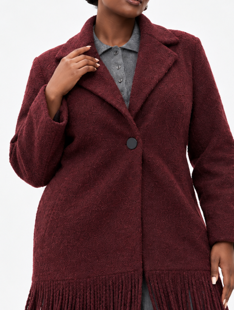 Burgundy Fringe Long Coat