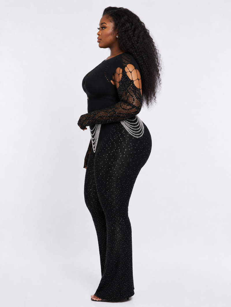 Rhinestone Cutout Flare Jumpsuit