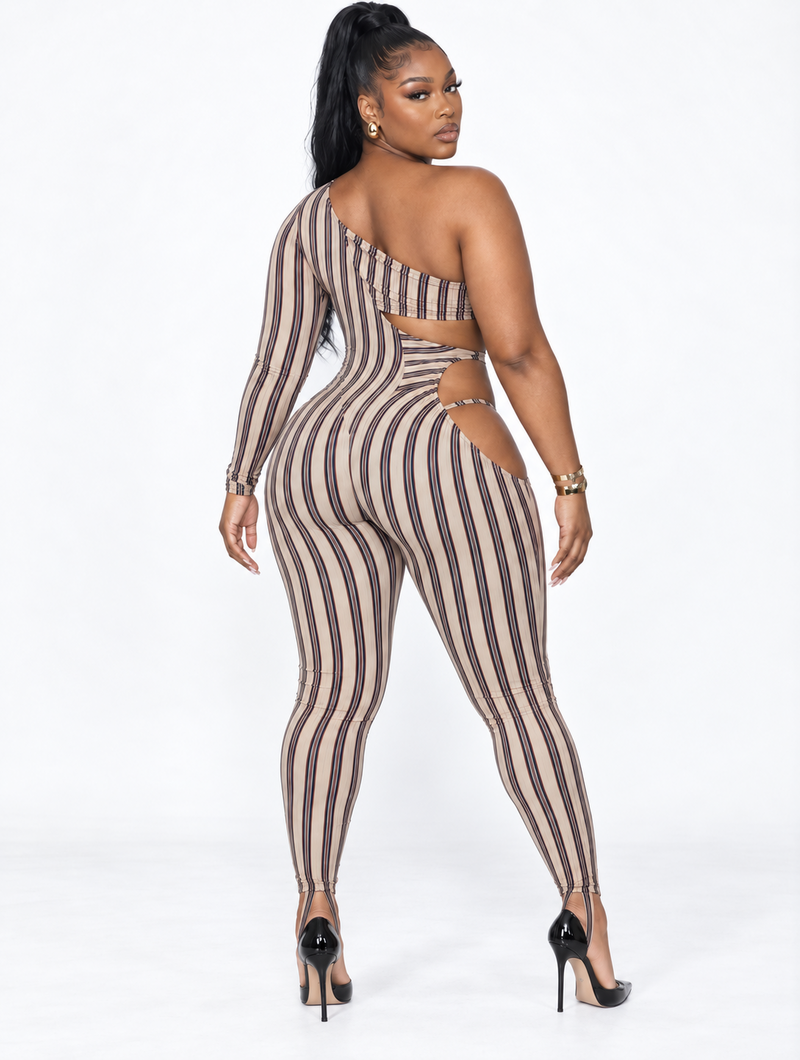 Stripe Tease Cutout Jumpsuit