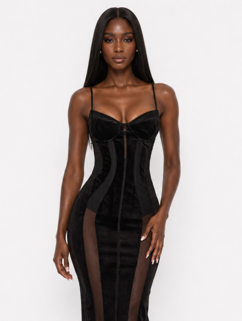 Velvet Mesh Corset Maxi