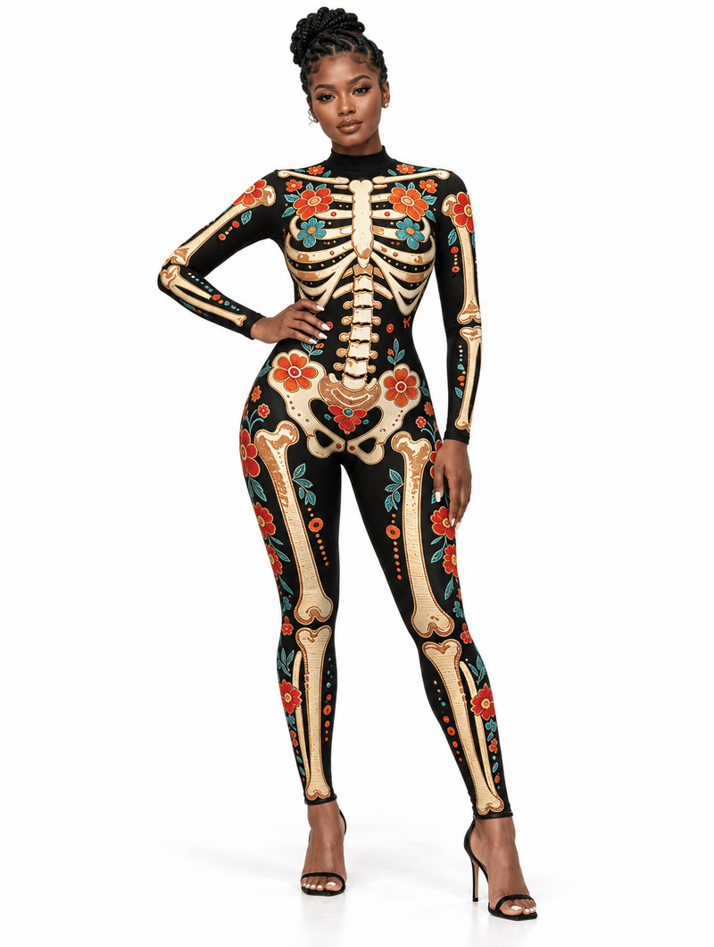 Floral Skeleton Bodycon Jumpsuit