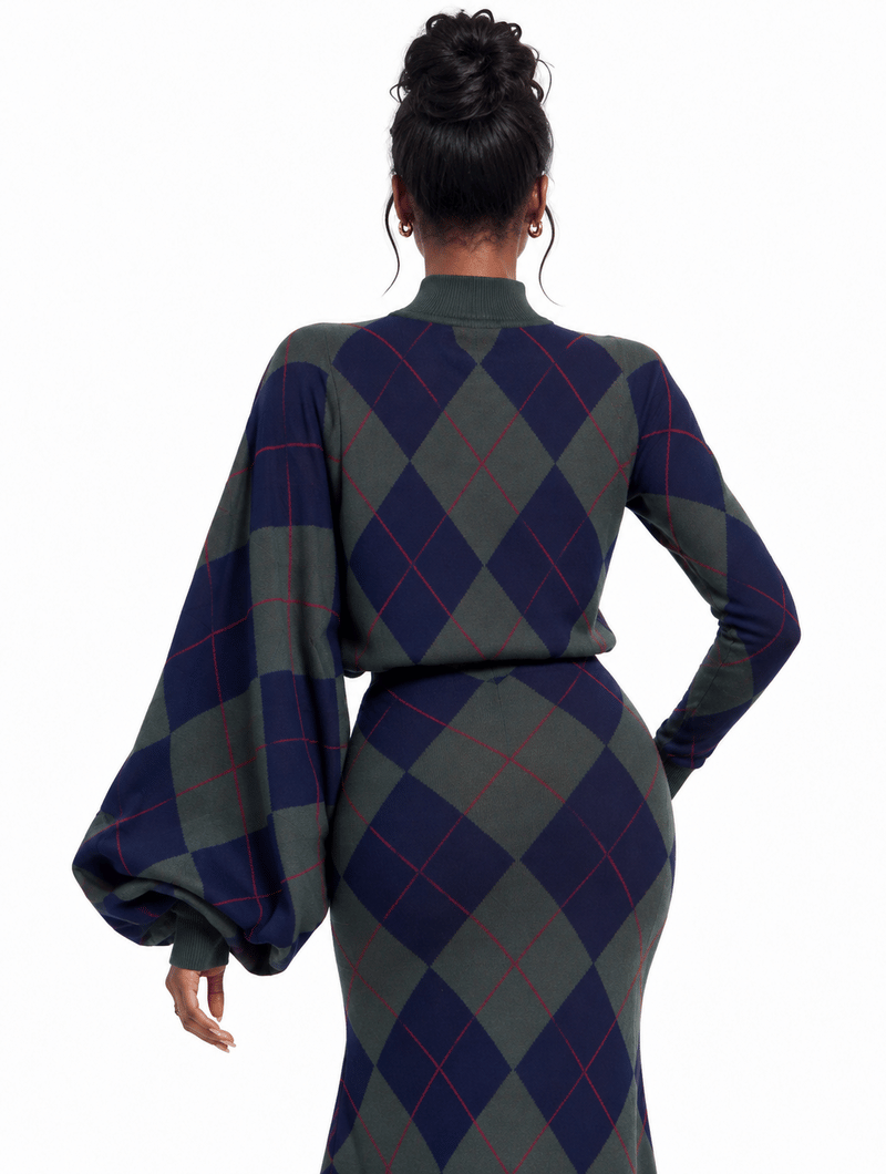Asymmetric Argyle Knit Dress