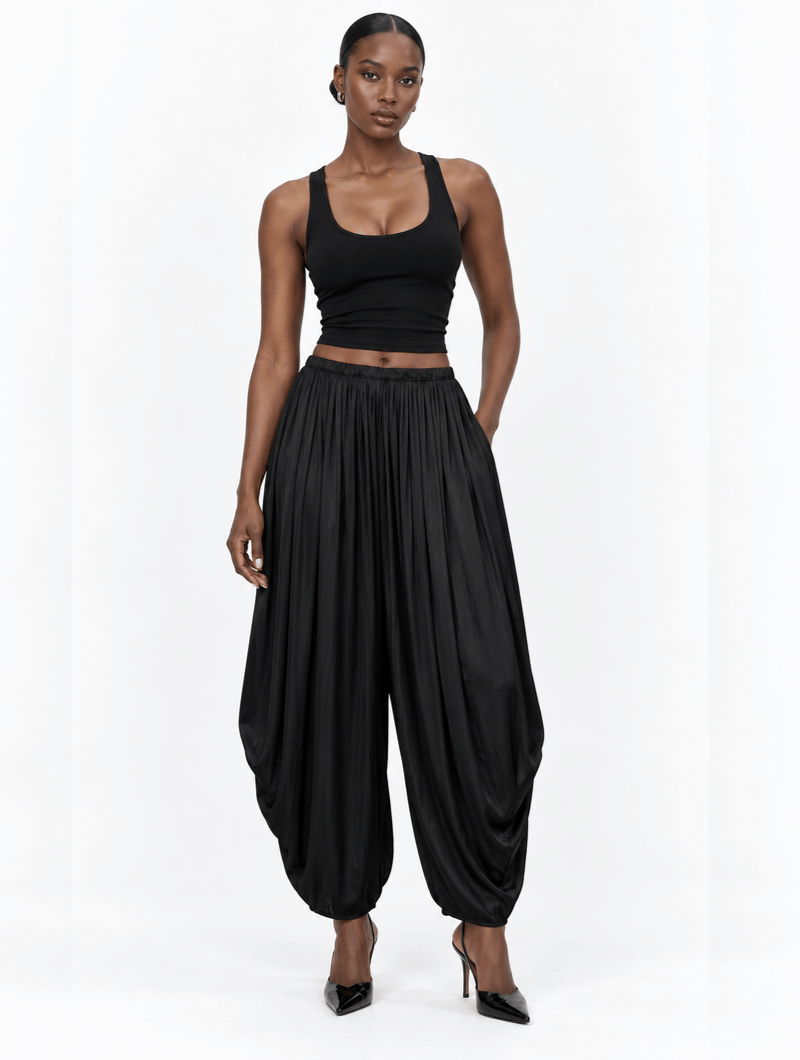 Satin Draped Balloon Pants