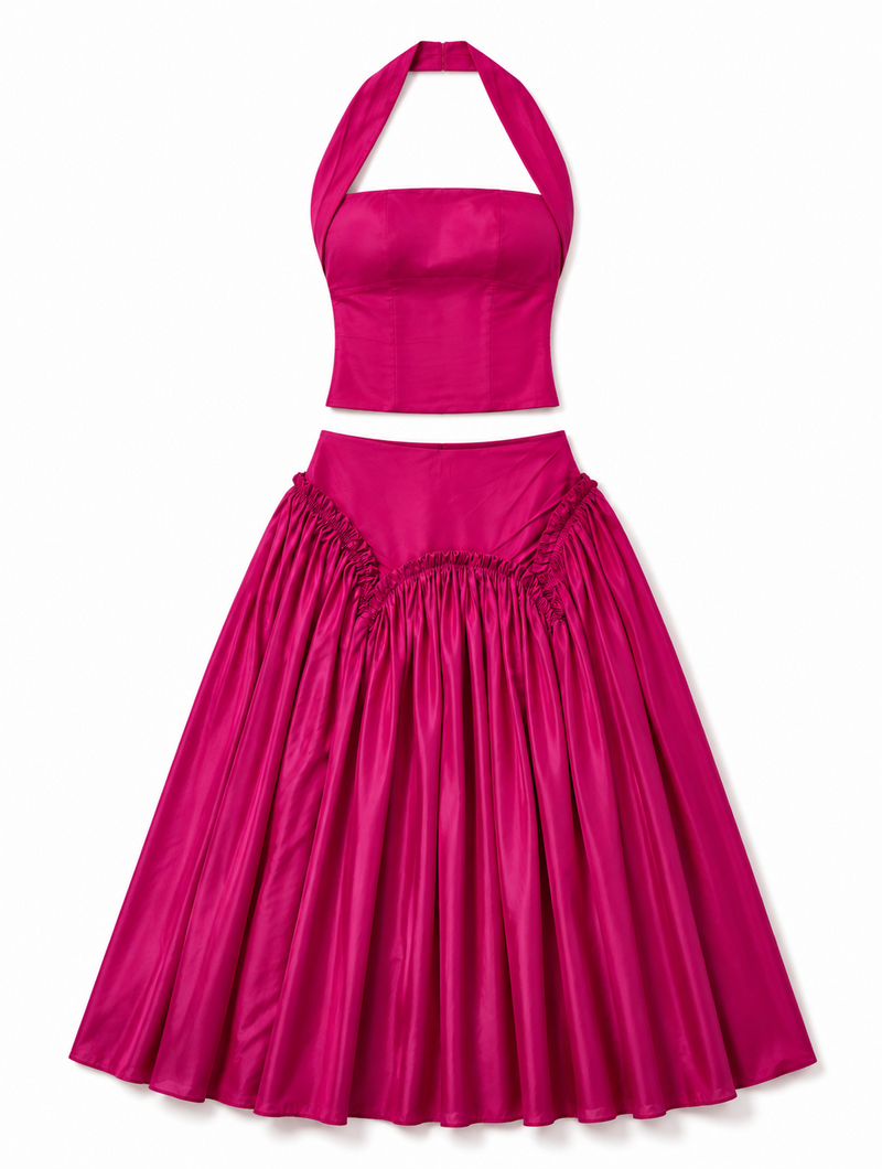 Fuchsia Halter Two-Piece Set