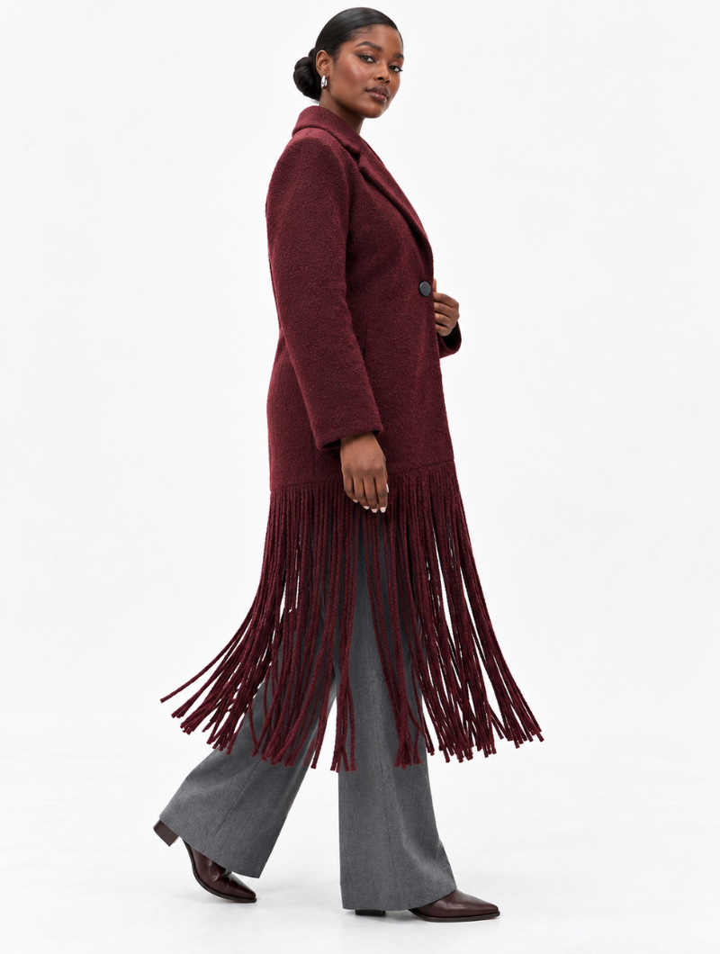 Burgundy Fringe Long Coat