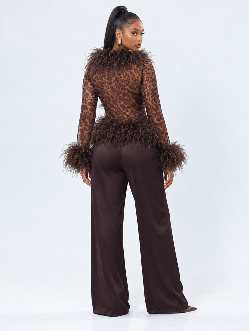 Leopard Feather Trim Top
