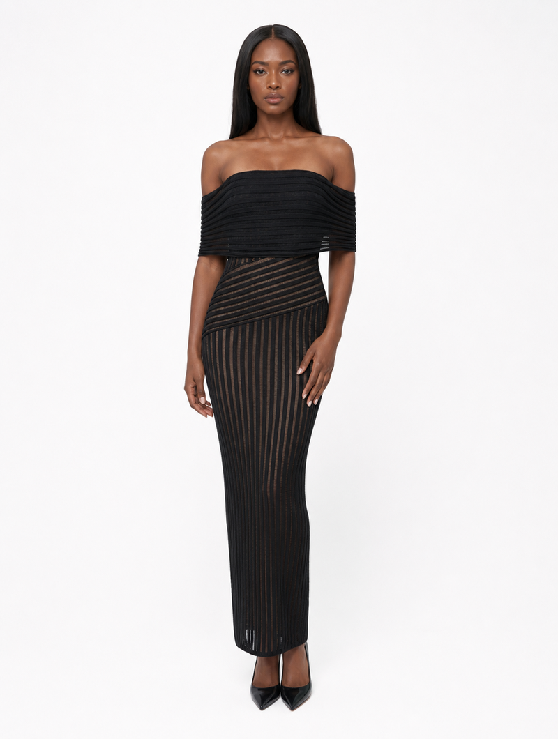 Black Sheer Stripe Maxi