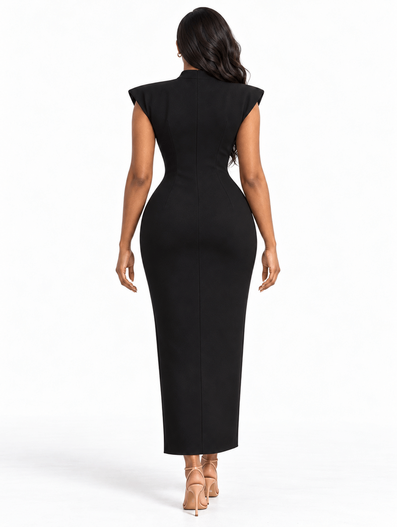 Sculpted Shoulder Maxi Dress
