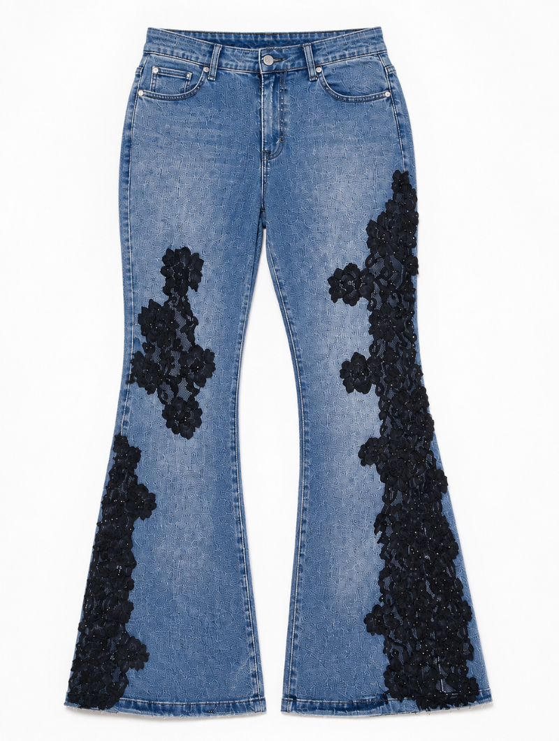 Floral Lace Flare Jeans