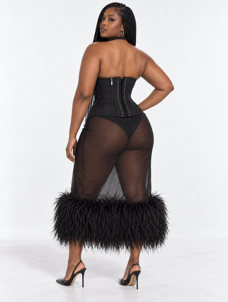Midnight Feather Corset Set
