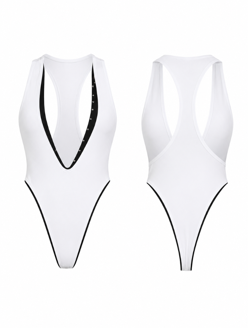 Contrast Trim Plunge Bodysuit