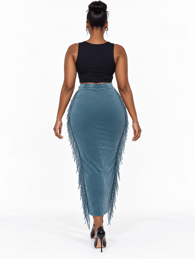 Fringe Trim Column Skirt