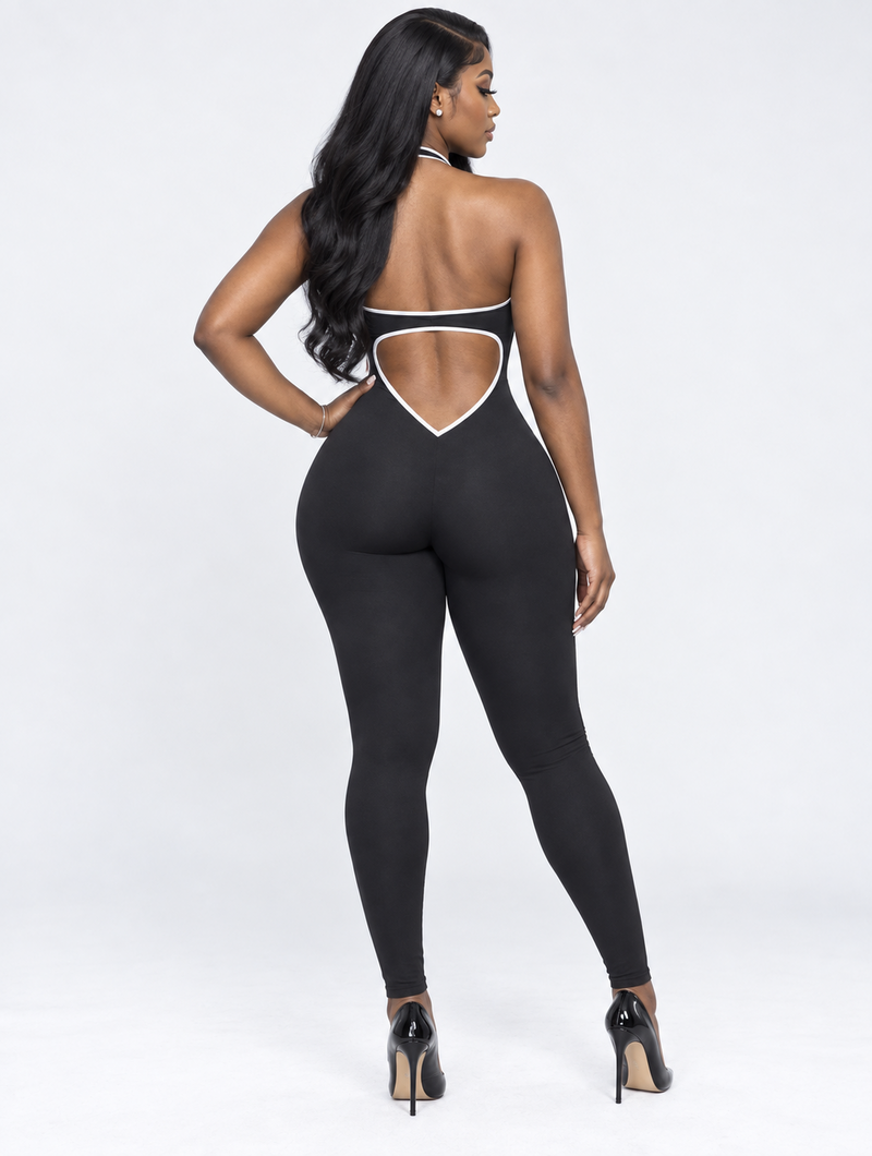 Contrast Piping Halter Catsuit