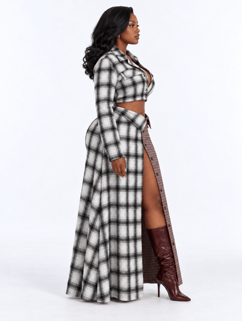 Patchwork Plaid Skirt Set