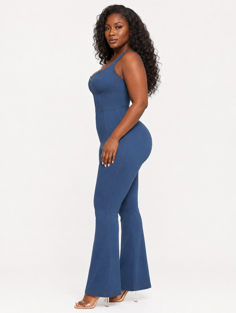 Denim Zip Flare Jumpsuit