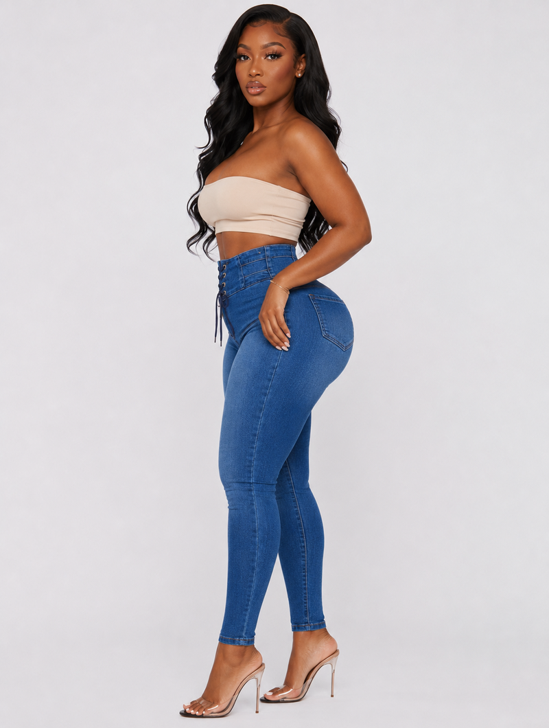 High-Waist Corset Skinny Jeans