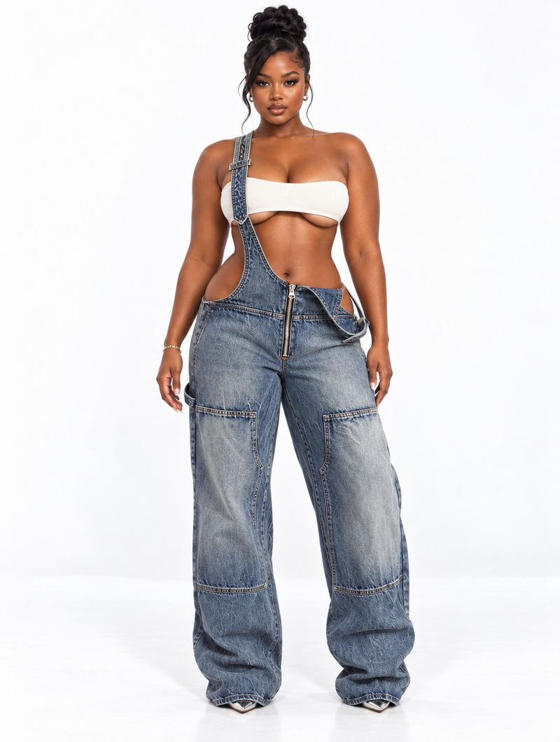 Bare Waist Denim Overalls