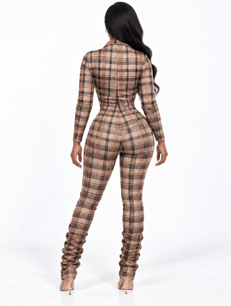 Plaid Stacked Zip Jumpsuit