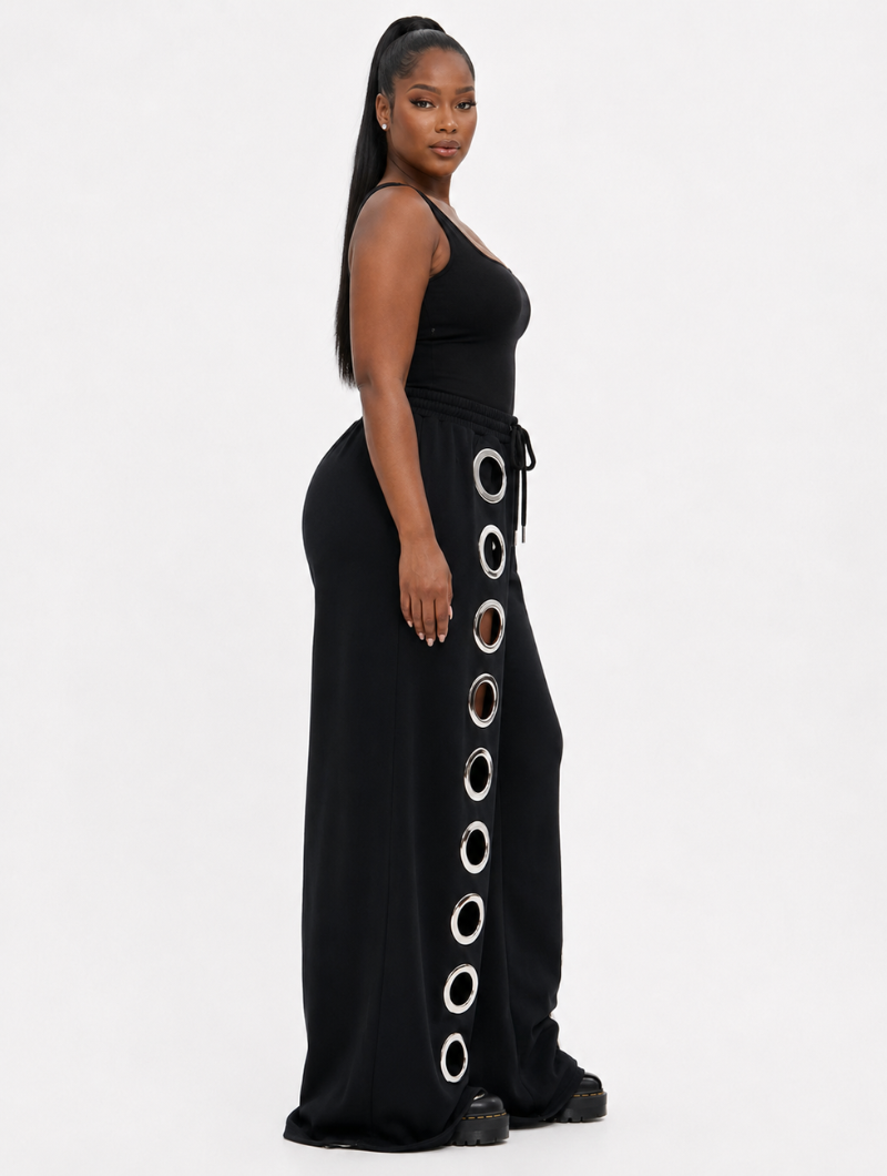 Grommet Cutout Wide Sweatpants