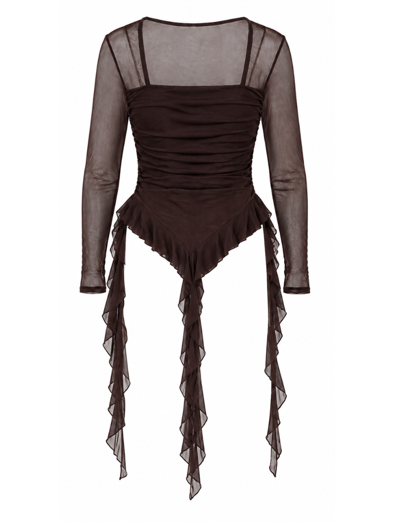 Cascade Ruffle Mesh Top