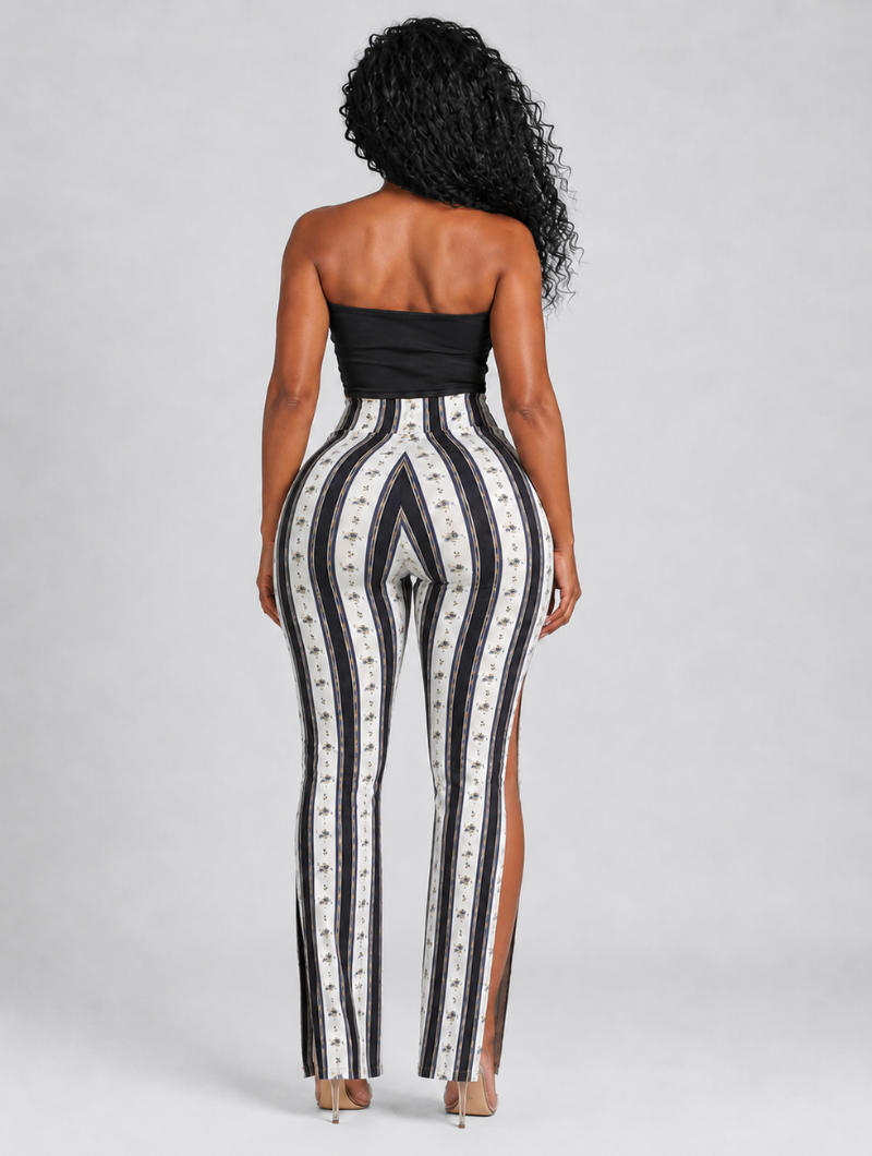 Vintage Stripe Slit-Leg Pants