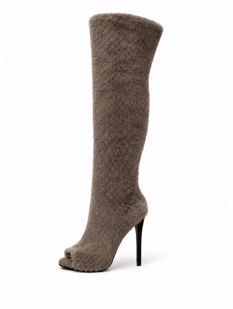 Fluffy Peep Toe Boots
