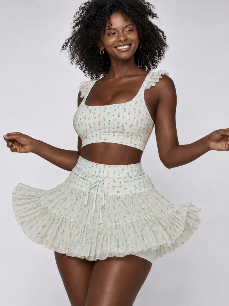 Tummy-Control Smocked Ruffle Skirt