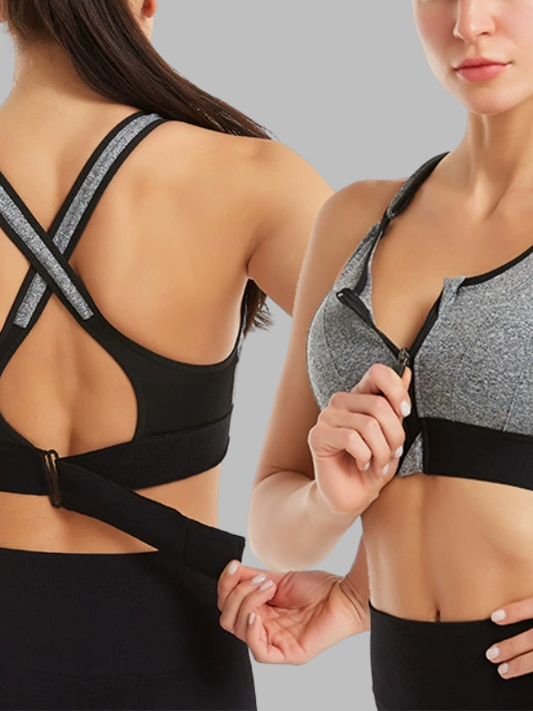 Zipper Support Sports Bra Set