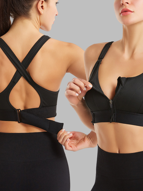 Zipper Support Sports Bra Set