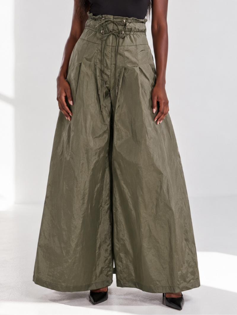 Cinched Parachute Wide Pants
