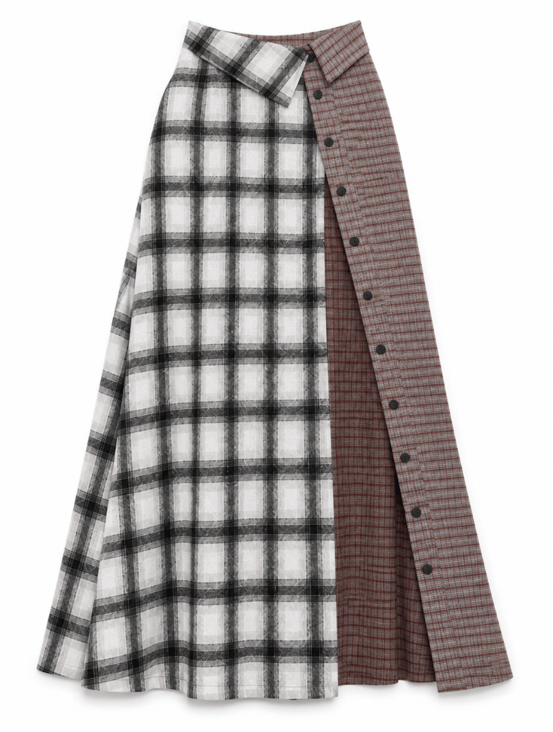 Patchwork Plaid Skirt Set