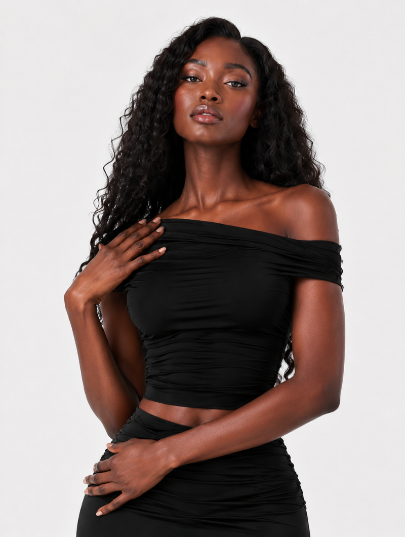 Off-Shoulder Ruched Skirt Set