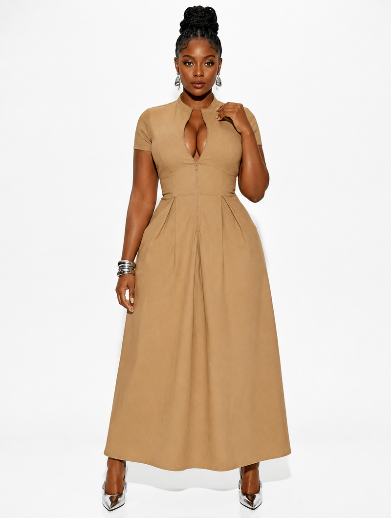 Zip Front Maxi Dress