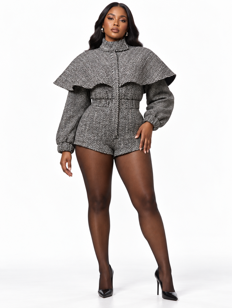 Classic Capelet Tweed Playsuit