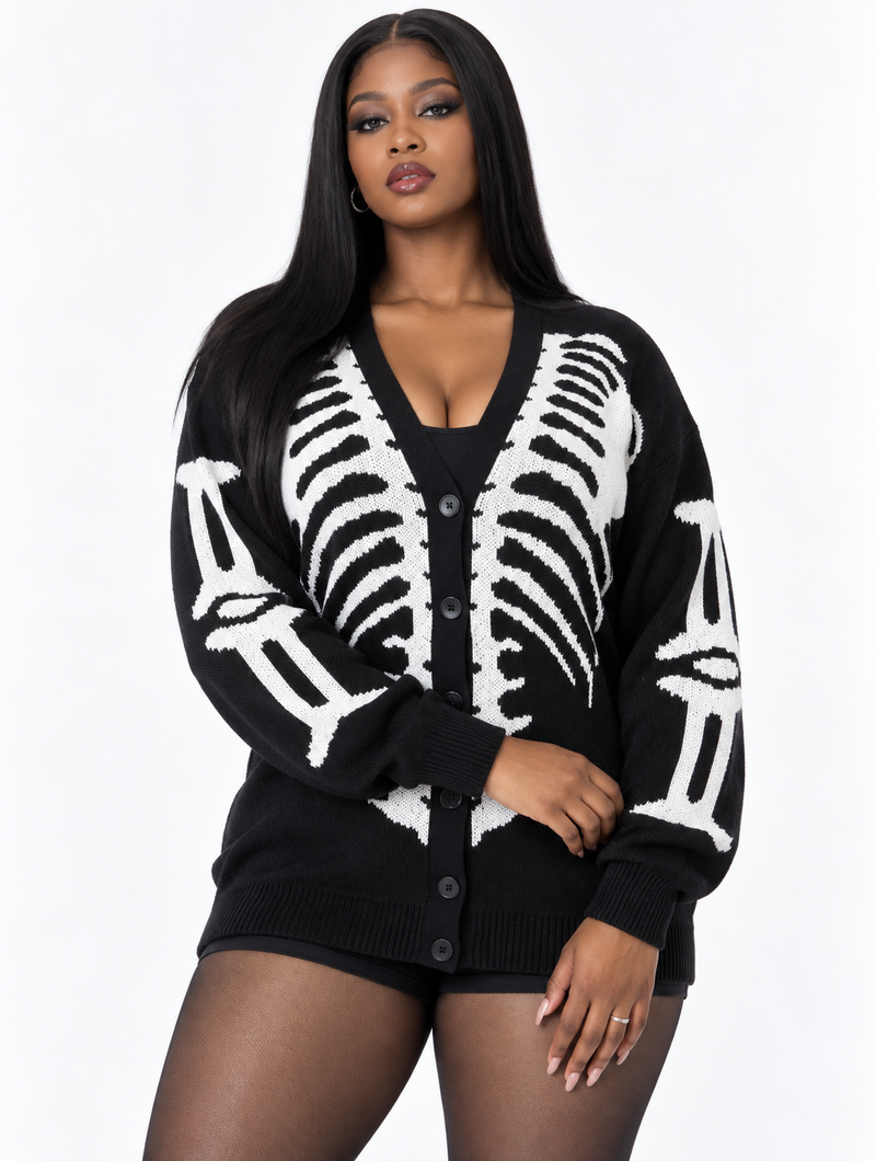 Skeleton Rib Knit Cardigan