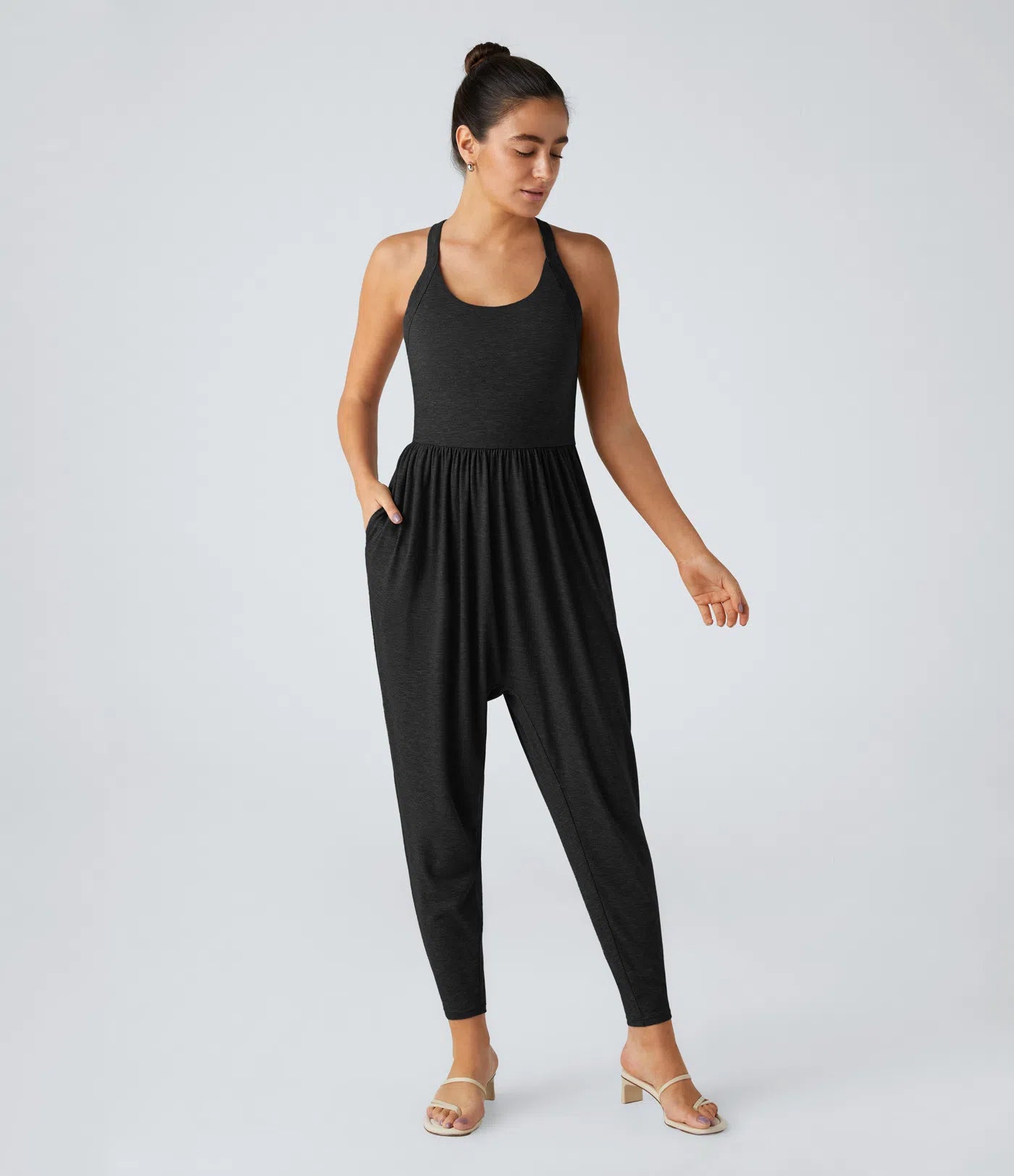 U Neck Relaxed Pocket Jumpsuit