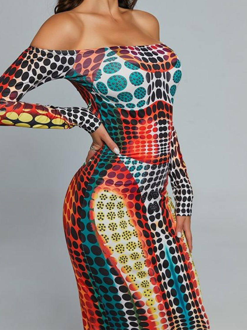 Off-Shoulder Printed Bodycon Maxi