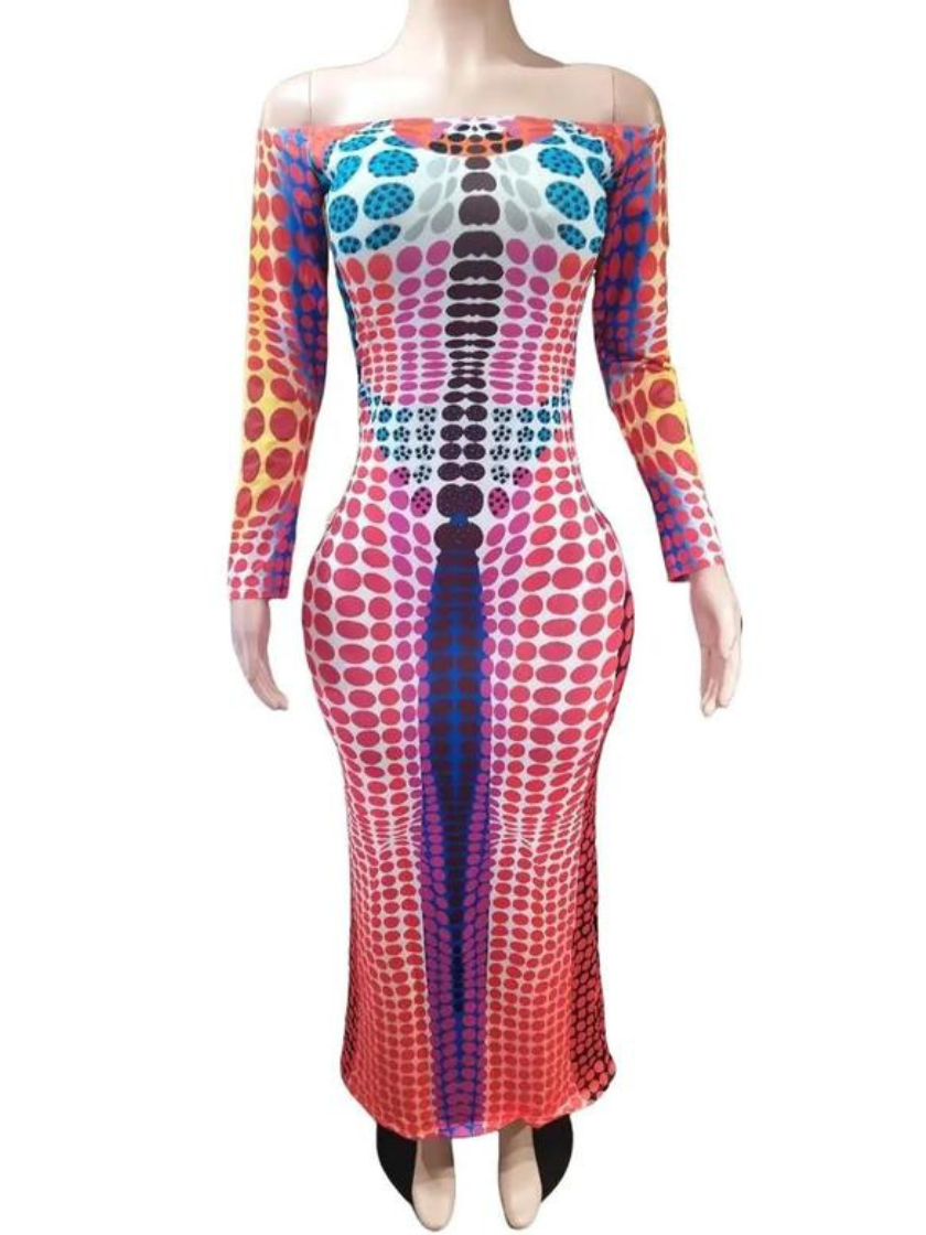 Off-Shoulder Printed Bodycon Maxi