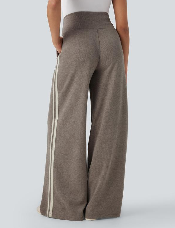 Tummy Control Ribbed Wide Leg Pants