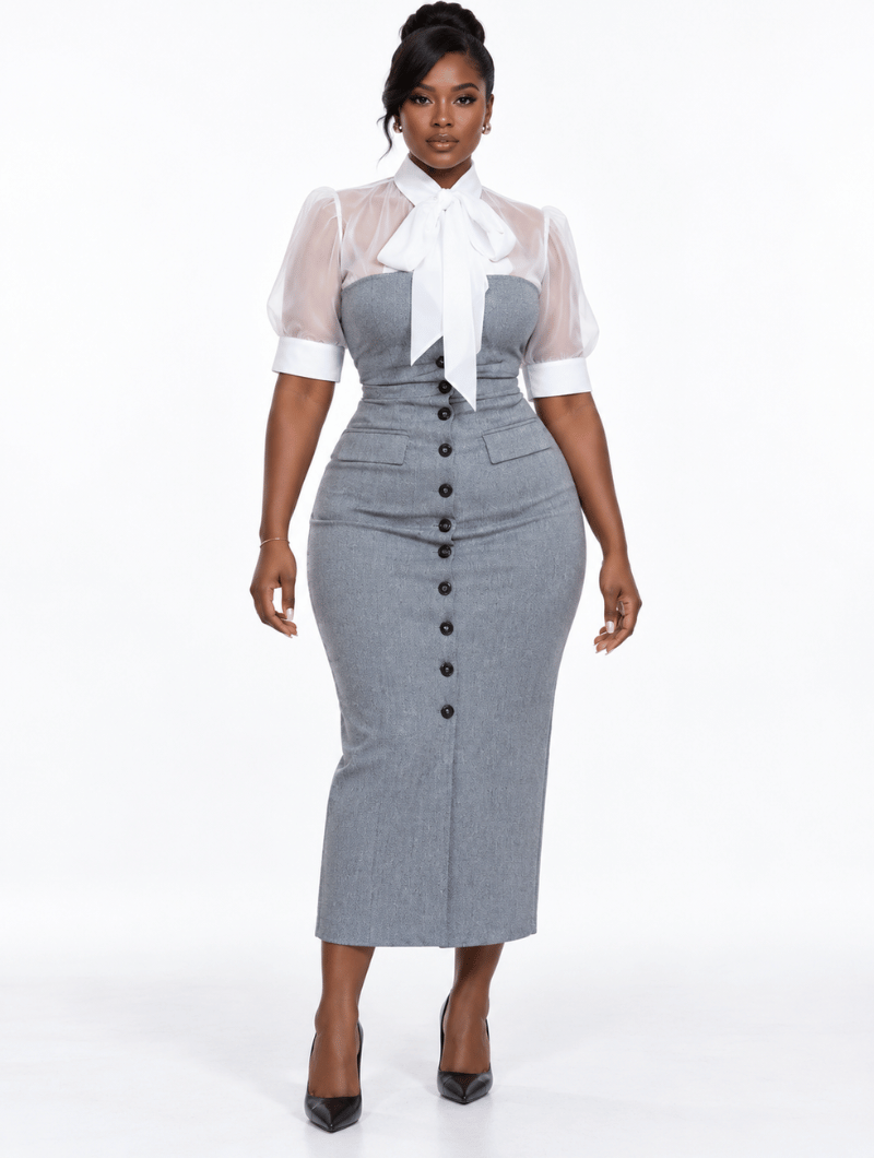Strapless Buttoned Column Dress