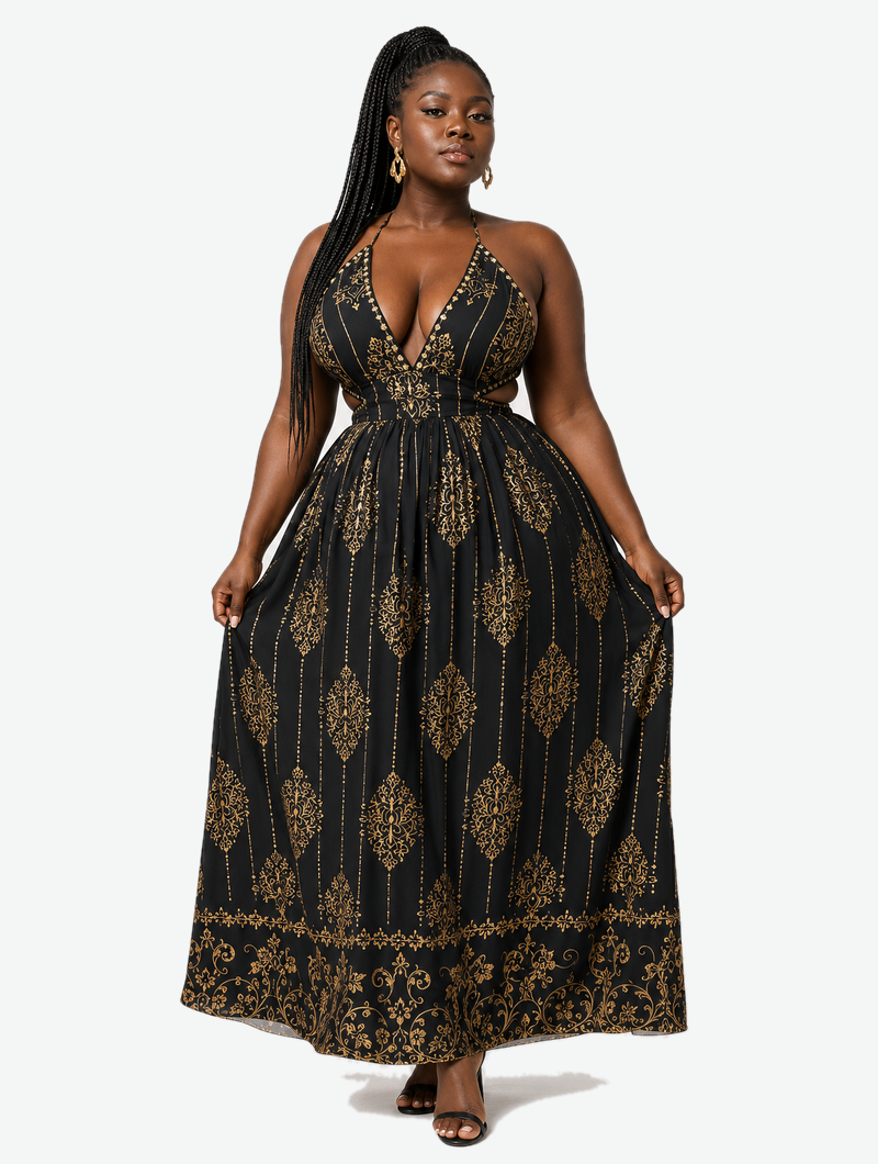 Golden Baroque Cutout Dress