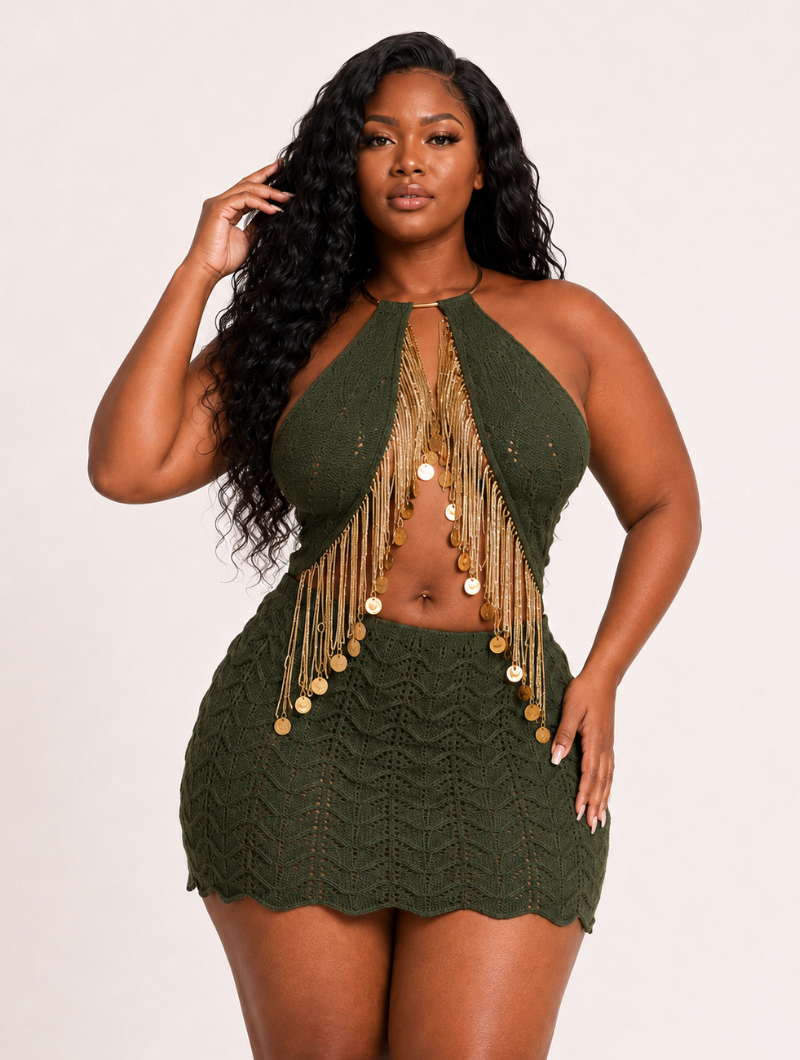 Golden Fringe Mini Dress