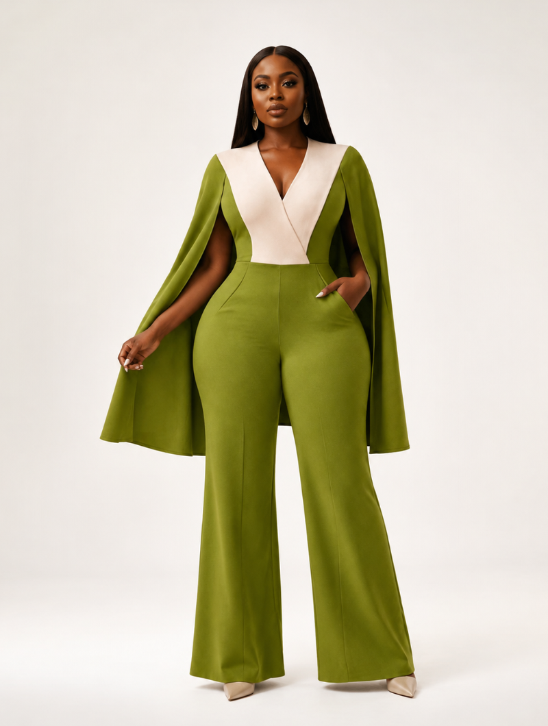 Olive Cape Jumpsuit