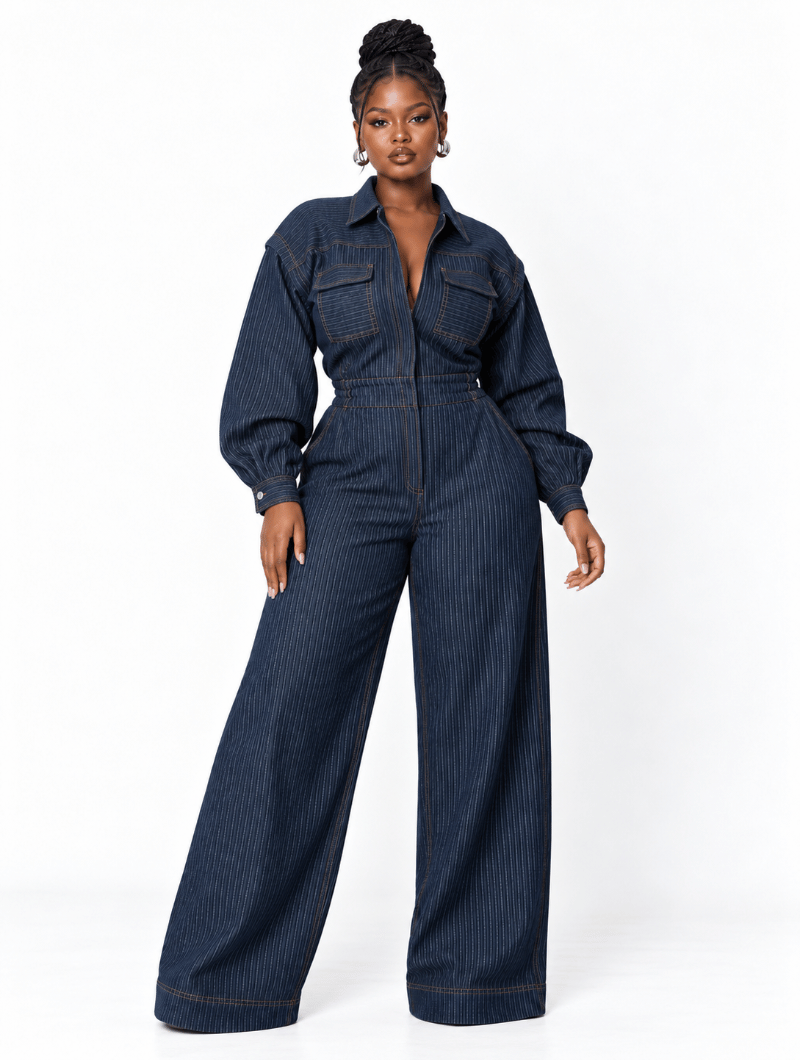 Pinstripe Wide-Leg Jumpsuit