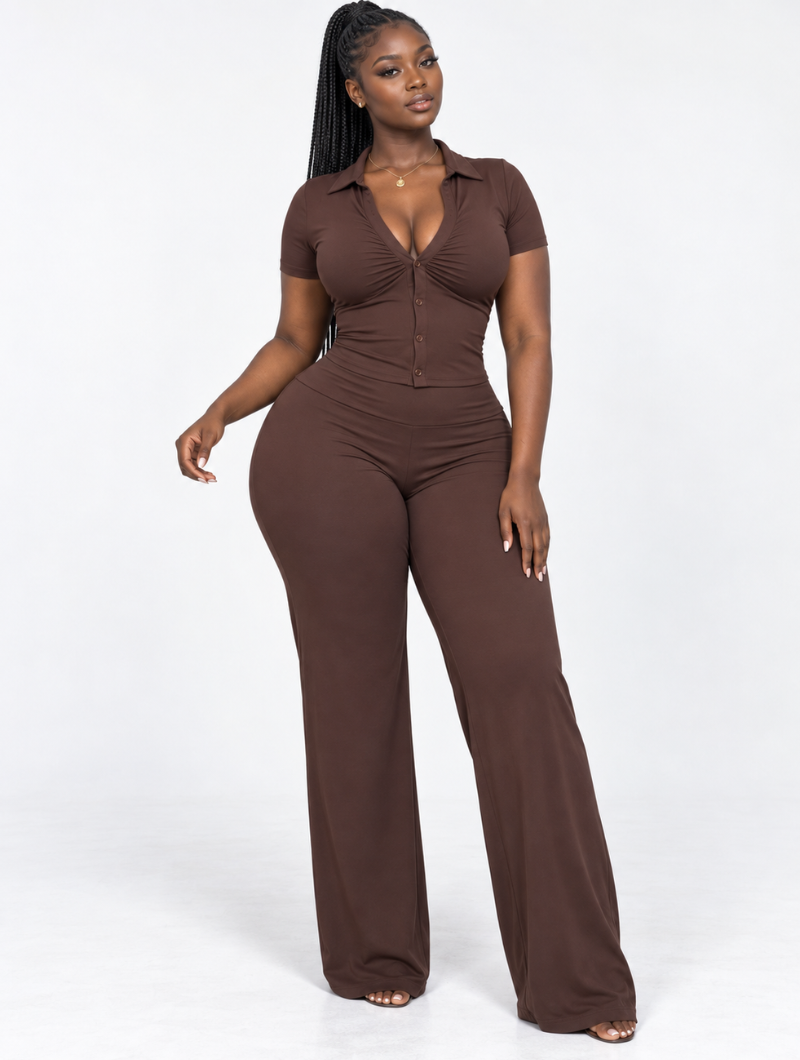 Mocha Ruched Pant Set