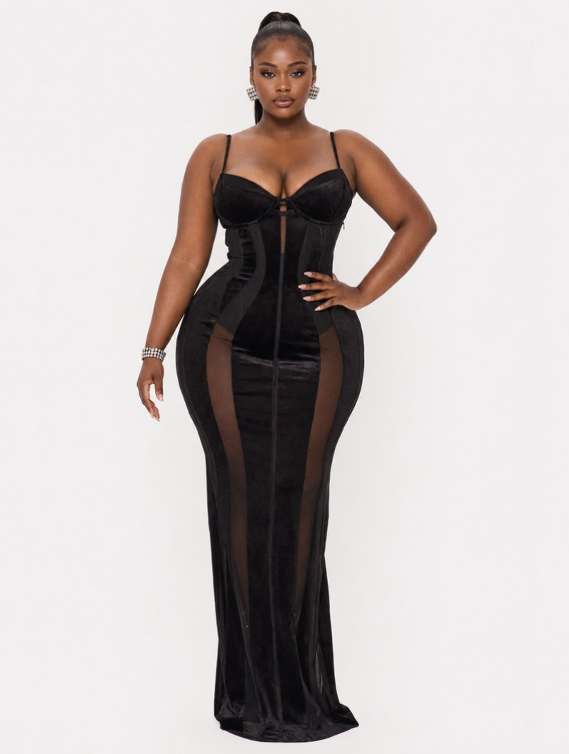 Velvet Mesh Corset Maxi