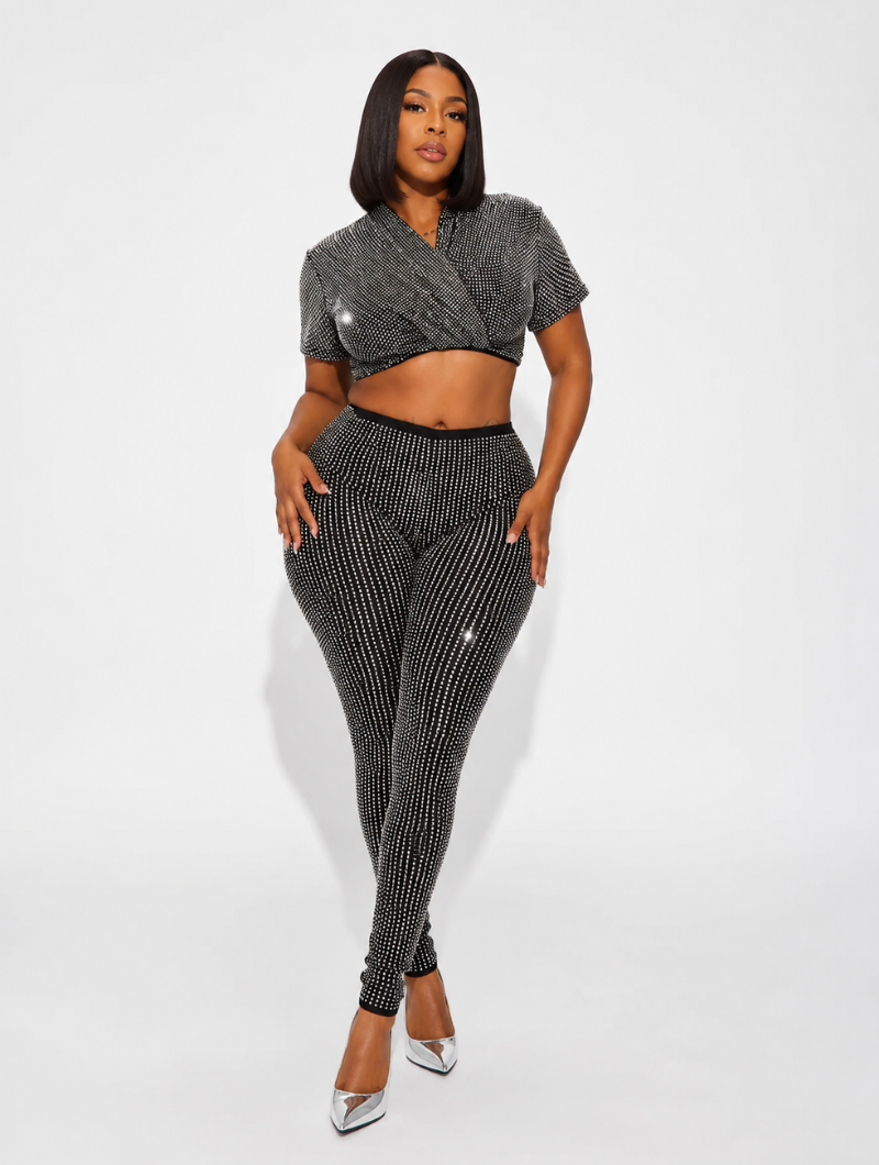 Rhinestone Crop Pant Set
