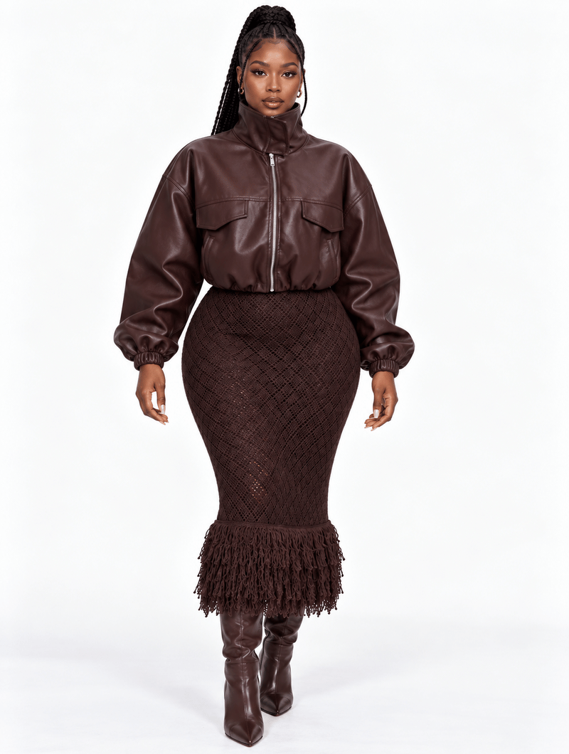 Mocha Leather Knit Set