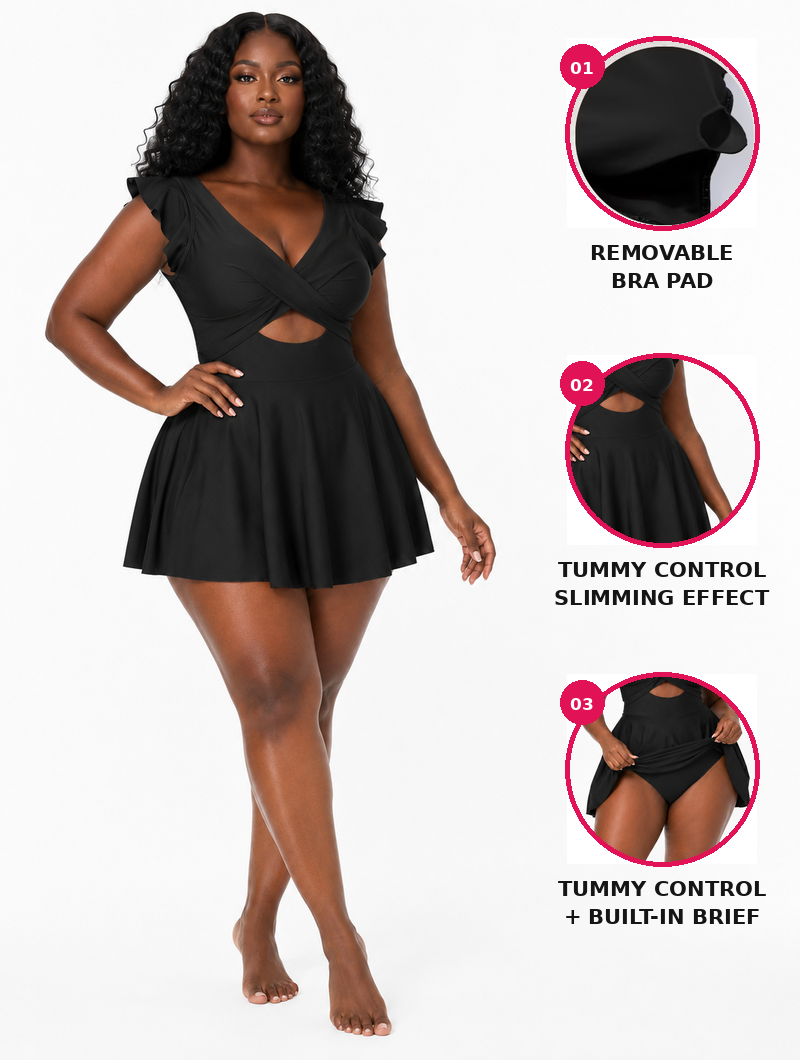Ruffle Cutout Swim Dress